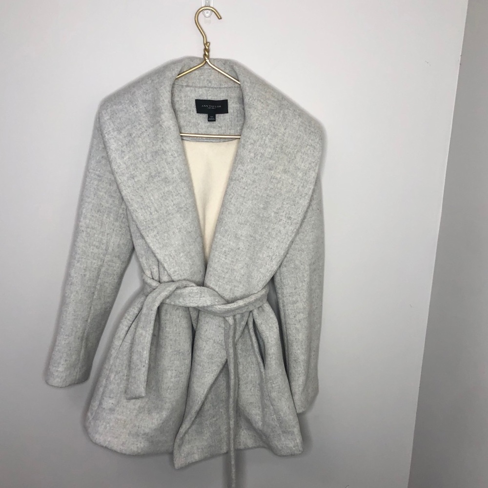 Ann Taylor Wool Blend Coat Grey Wrap Shawl